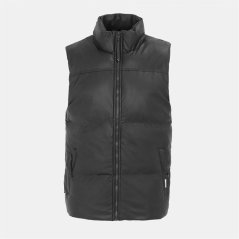 Firetrap Men's Faux Leather Stand Collar Sleeveless Padded Gilet Black