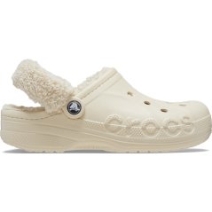 Crocs Women's Baya Lined Fuzz Strap Mule Slippers Winter White