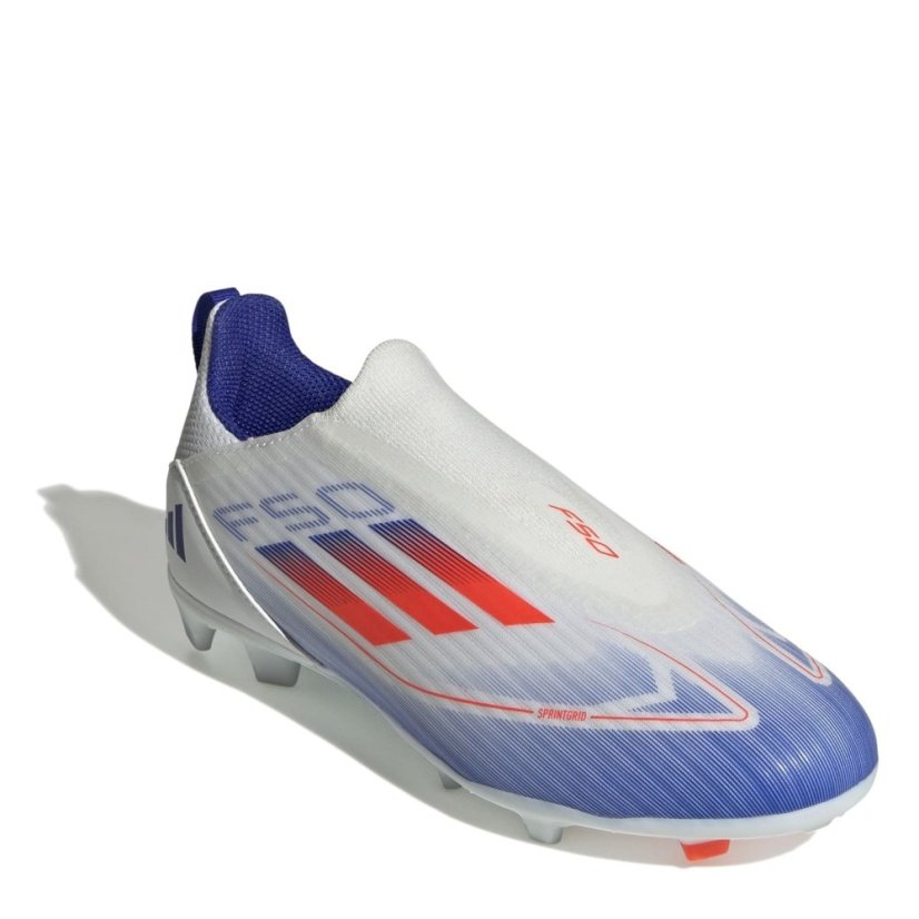 adidas F50 League Laceless Childrens Firm Ground Football Boots White/Red/Blue