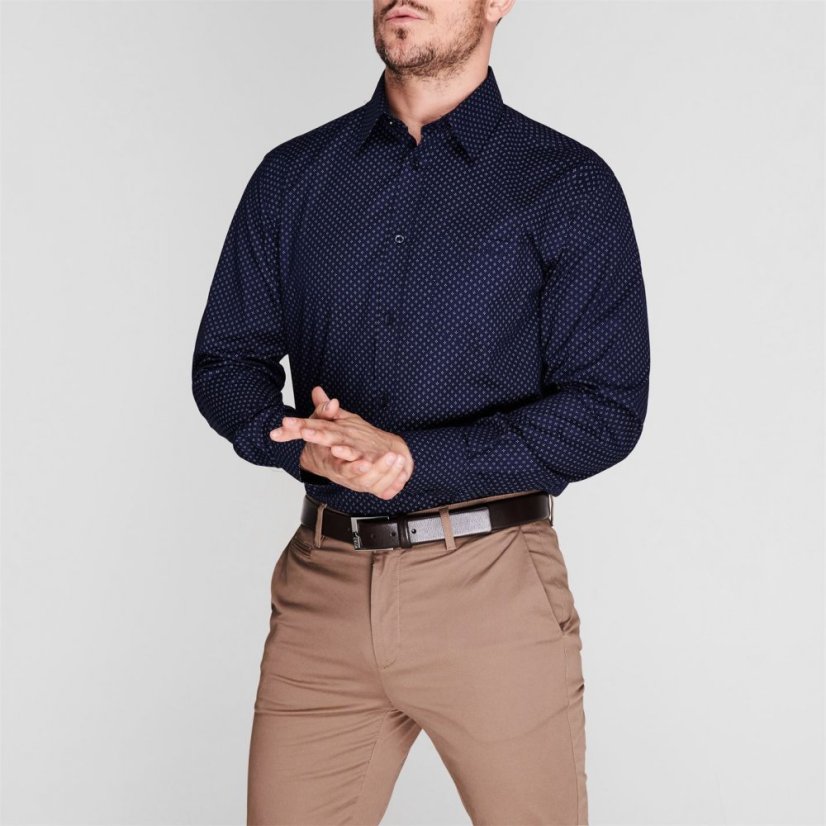 Pierre Cardin Long Sleeve Shirt Mens Nvy/Wht Geo