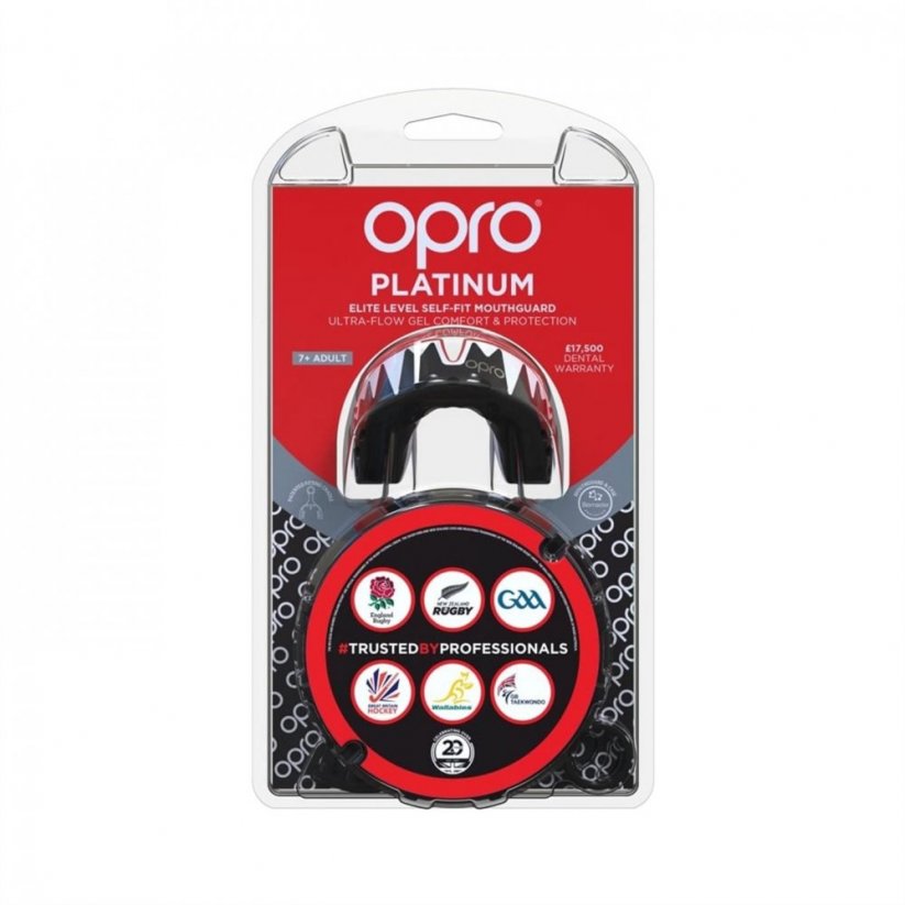 Opro Self Fit Platinum Fangz Mouth Guard Black/White/Red