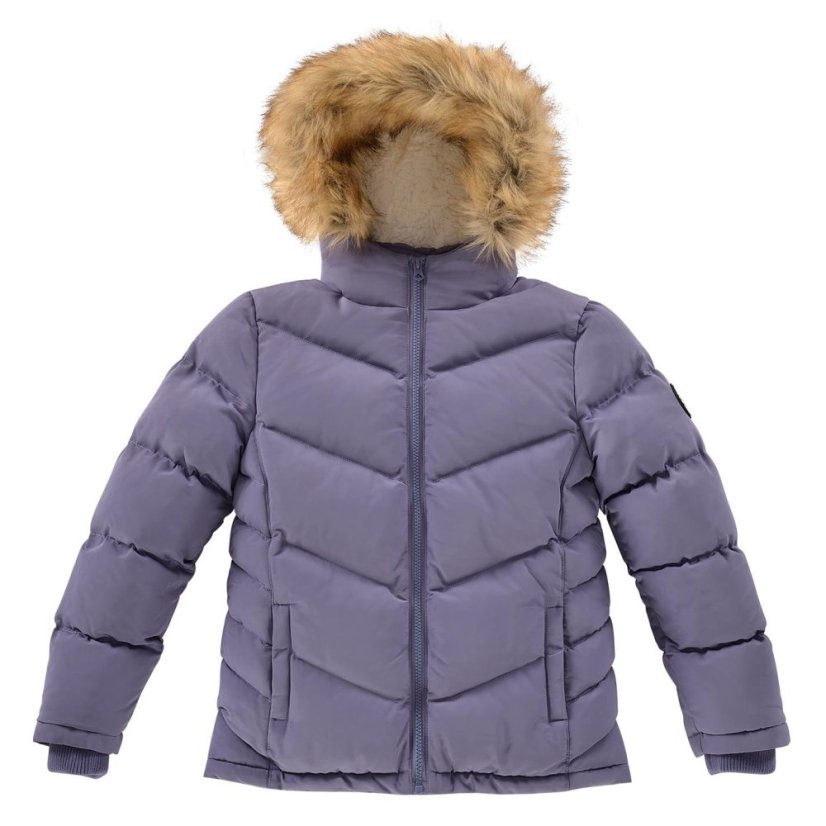 SoulCal Kids' 2 Zip Hooded Long Sleeve Short Puffer Jacket Purple