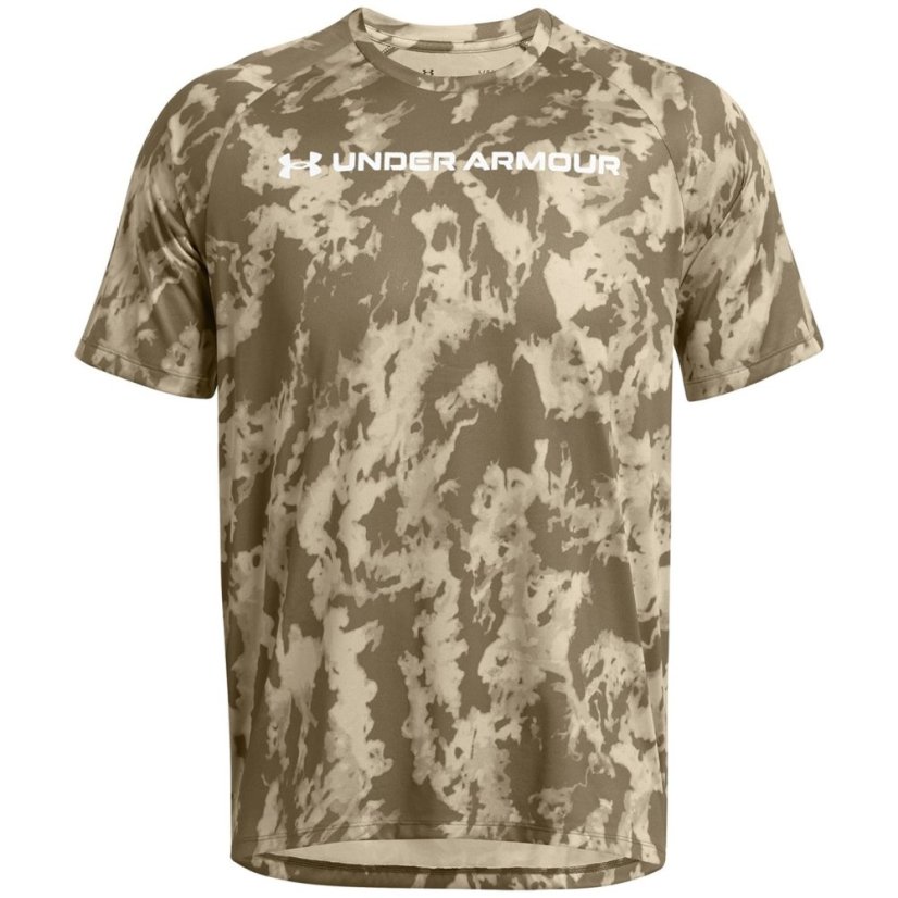 Under Armour Men's Tech Camo Short-Sleeve Performance Gym Top Khaki Base