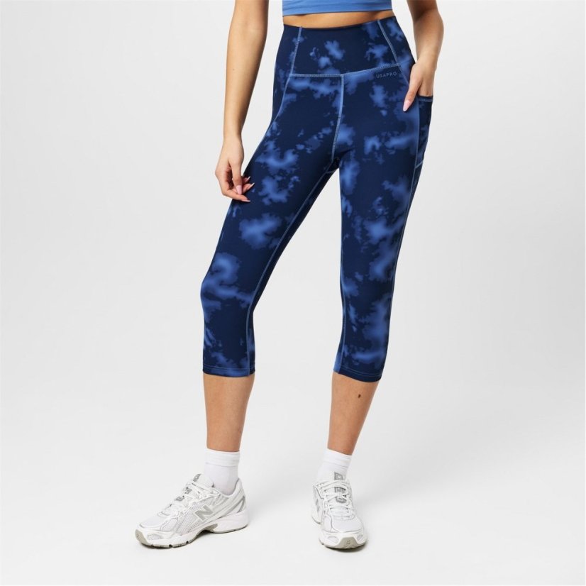 USA Pro USA Pro High Rise Capri Cropped Leggings Ladies Navy Acid Dye