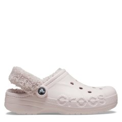 Crocs Women's Baya Lined Fuzz Strap Mule Slippers Barely Pink