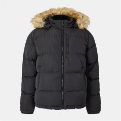 SoulCal Mens 2 Zip Bubble Faux Fur Trim Fleece Lined Short Puffer Jacket Black