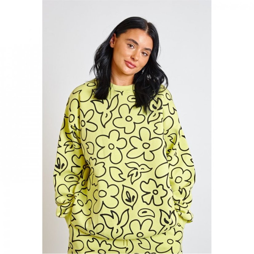 Daisy Street Daisy Print Sweat Ld32 GREEN BLACK