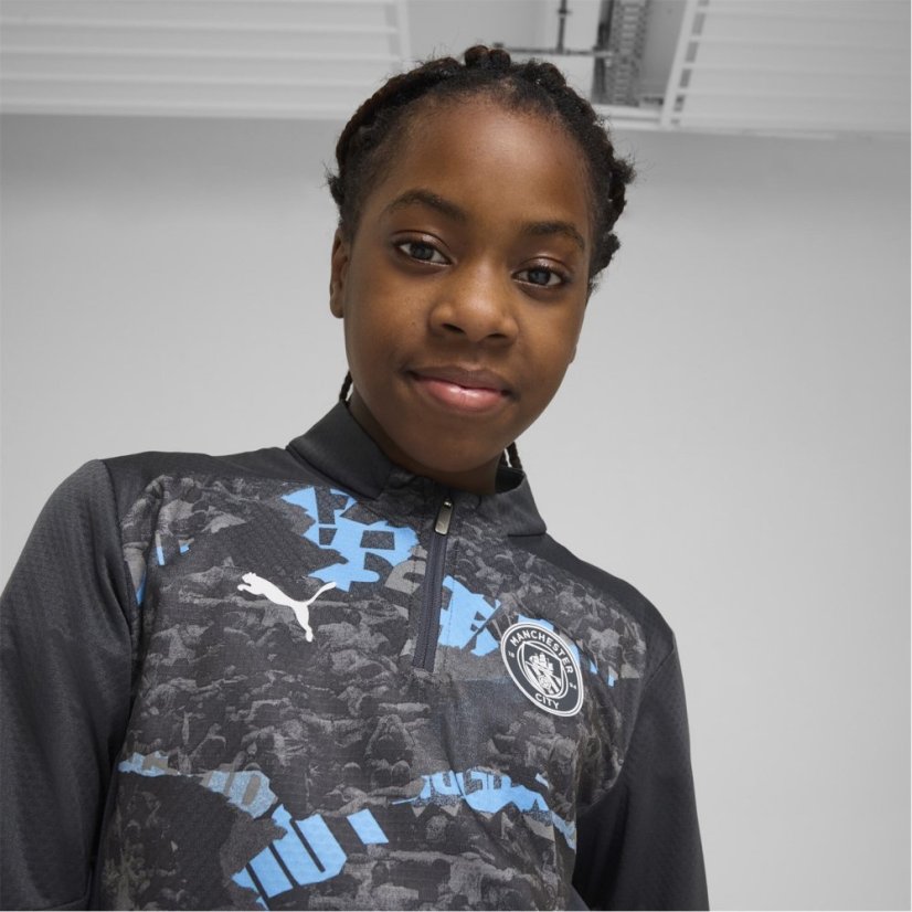 Puma Manchester City Pre-Match Quarter-Zip Top 2024 2025 Juniors Grey Cool/Grey