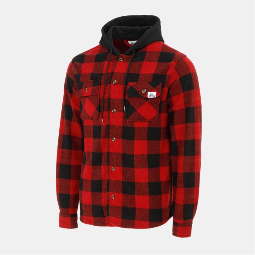Lonsdale Men's Hooded Long Sleeve Sherpa Jacket Red/Black