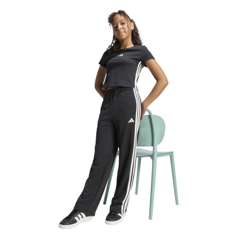 adidas Kids' Wide Leg Open Hem Fleece Joggers Black/White