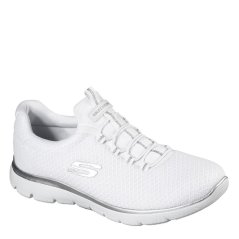 Skechers Mesh Bungee Slip-On W Memory Foam Low-Top Trainers Womens White/Silver