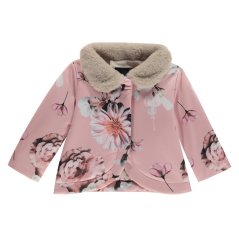 Firetrap Kids' Chic Baby Wrap Ruffle Collar Long Sleeve Button Faux Fur Coat Rose Petal