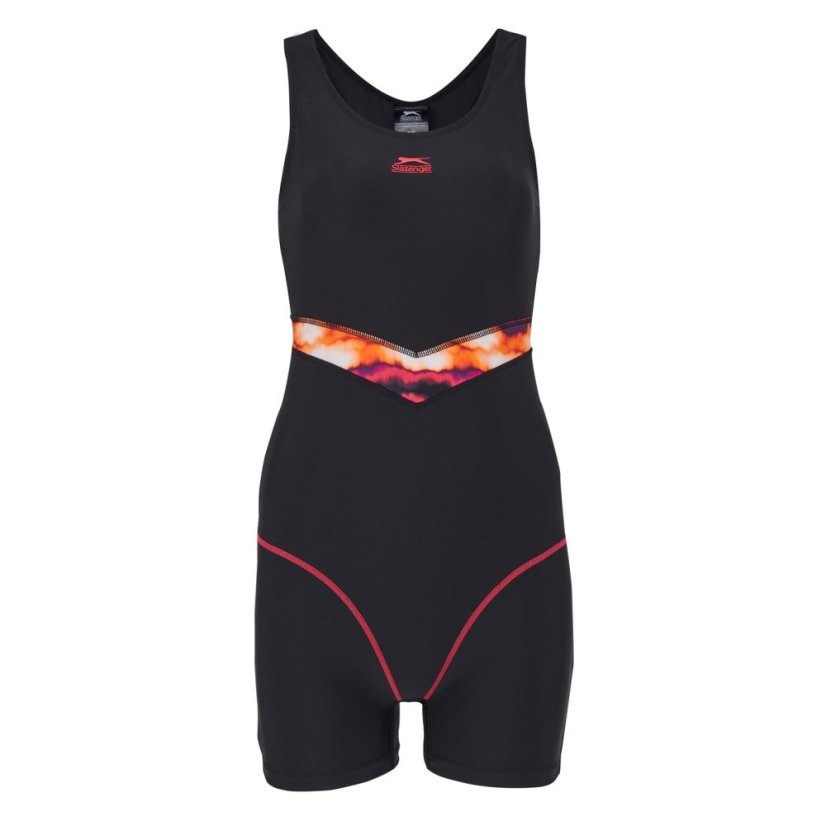 Slazenger Splice Boyleg Swimsuit Womens Black/Orange