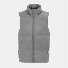 Firetrap Men's Faux Leather Stand Collar Sleeveless Padded Gilet Dark Grey