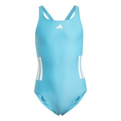 adidas Three Stripe Swimsuit Junior Girls Cyan/White
