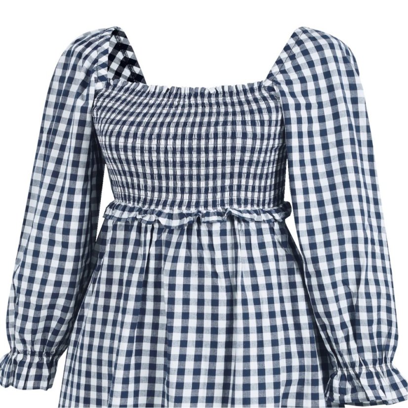 Miso Women's Check Milkmaid Dress Navy/White