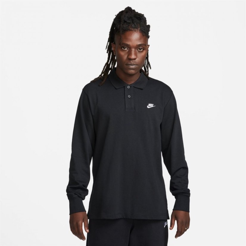 Nike Club Men's Long-Sleeve Knit Polo Black/White