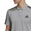 adidas Mens Cotton 3-Stripes Polo Shirt Grey