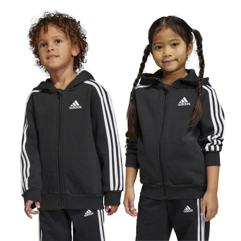 adidas Essentials 3-Stripes Zip Hooded Jacket Black/White