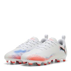 Puma Unisex Kids' Future 8 Play Firm Ground Football Boots Wht-Blk-Glw Red