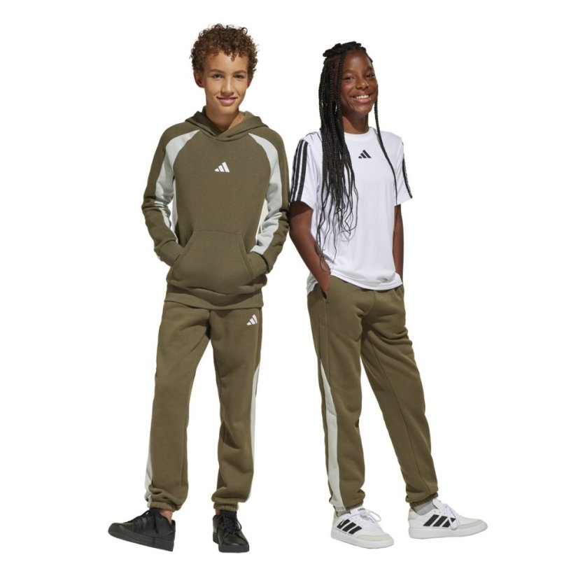 adidas Unisex Kids' Closed Hem Fleece Joggers Olve/Slvr/Wht