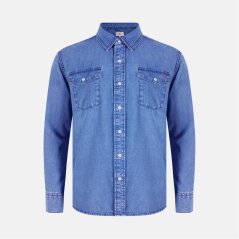 Lee Cooper Men's Long Sleeve Denim Shirt Mid Wash