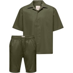 Only and Sons Mens Resort Shirt and Shorts Set Olive Night