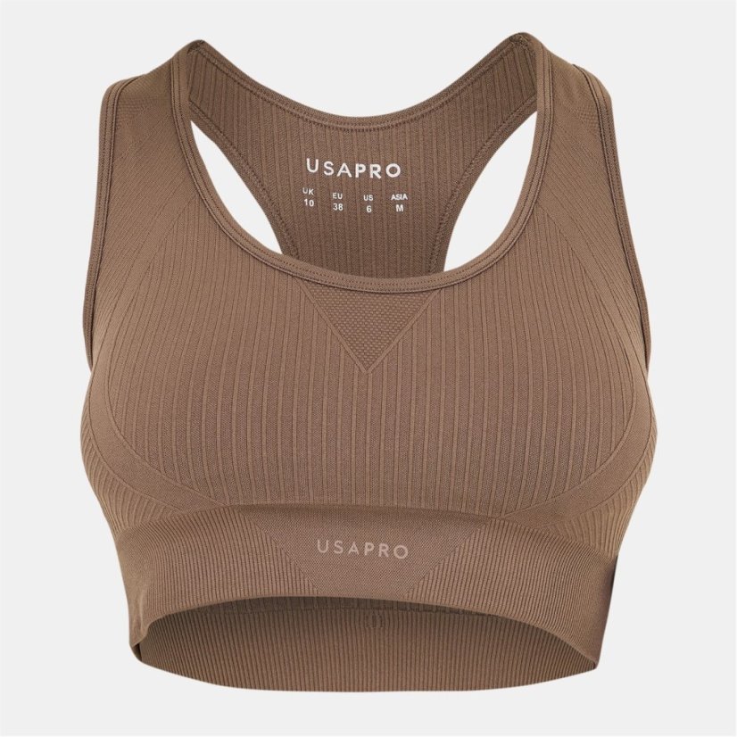 USA Pro UP Seamless Crop Sports Bra Dusky Mocha