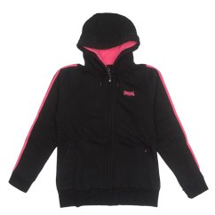 Lonsdale 2 Stripe Ladies Quilted Zip Hoody Black/Fluo Pink