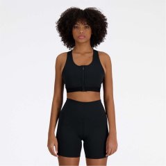 New Balance Sleek Medium Support Pocket Zip Front Sports Bra Black