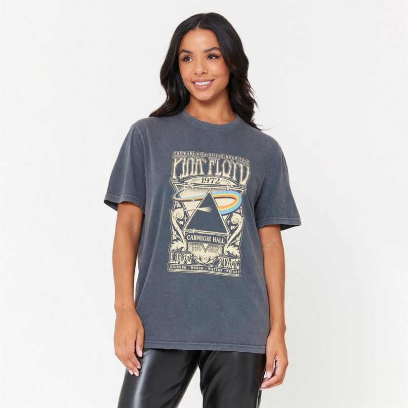 Character Unisex Acid Wash Pink Floyd T-Shirt Black Black