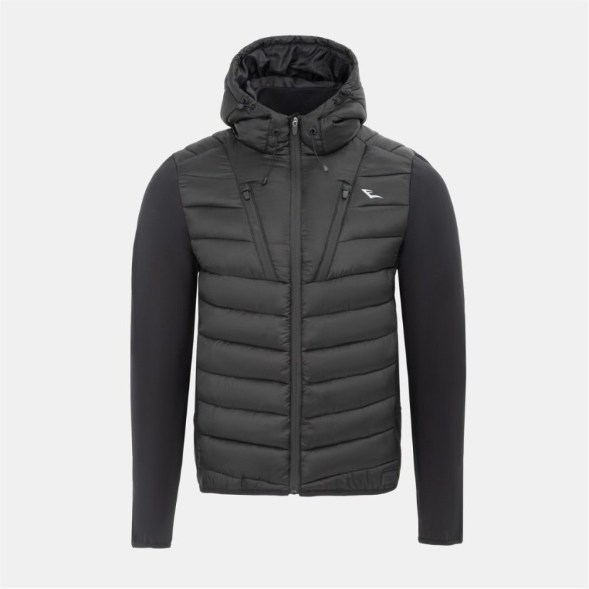Everlast Men's Hooded Full Zip Long Sleeve Hybrid Jacket Black