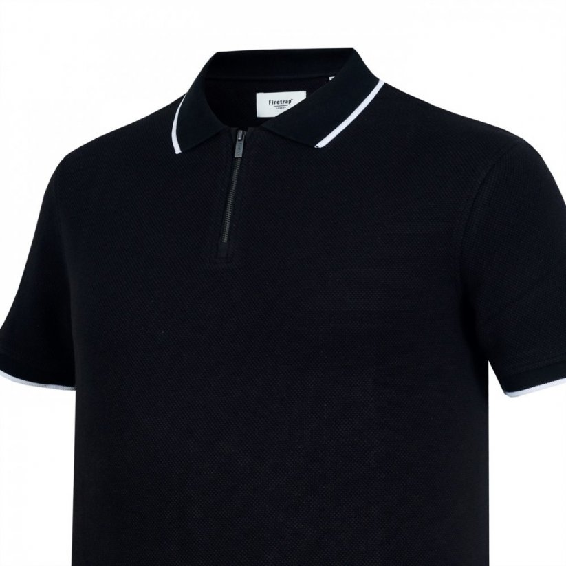 Firetrap Quarter Zip Short Sleeve Polo Shirt Black