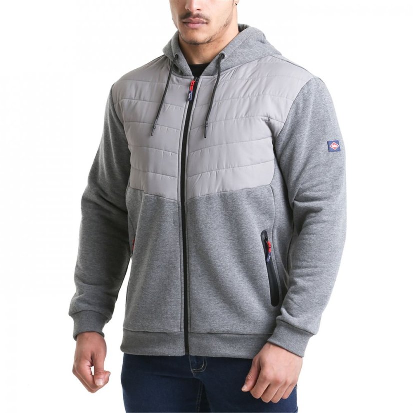 Lee Cooper Zip Through Hooded Quilted Sweat Jacket Grey