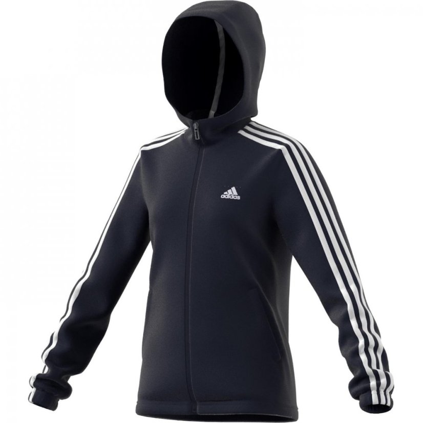 adidas Girls 3-Stripes Zip Track Top Hoodie Navy/White