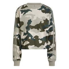 adidas Essentials 3-Stripes Camo-Print Cropped Sweatshirt Silver Pebble