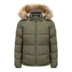 SoulCal Womens 2 Zip Bubble Hooded Long Sleeve Short Puffer Jacket Khaki