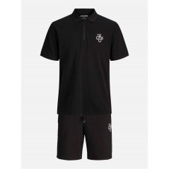Jack and Jones Zip Polo and Short Set Black
