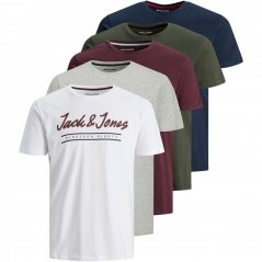 Jack and Jones Urban 5-Pack Short Sleeve T-Shirt Mens White/Grey/Burgundy/Khaki/Navy