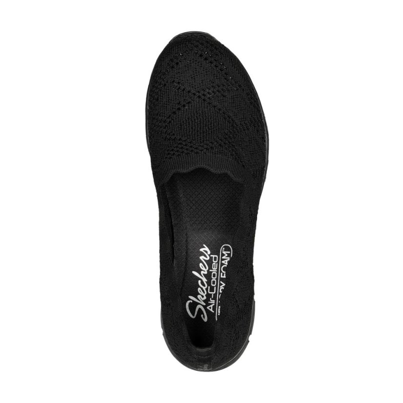 Skechers Open Crochet Knit Scallop Scooped S Full Fit Slippers Womens Black