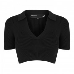 Kangol Crop Collar T Shirt Womens Black