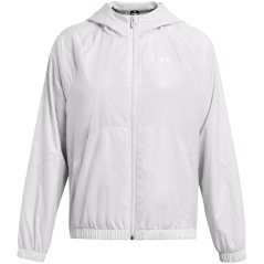 Under Armour Women's Rival Sport Water Resistant Wind Resistant Long Sleeve Hooded Oversized Fit Windbreaker Halo Grey
