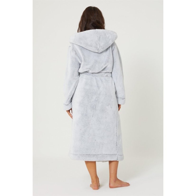 Linea Luxury Hooded Fleece Dressing Gown Grey