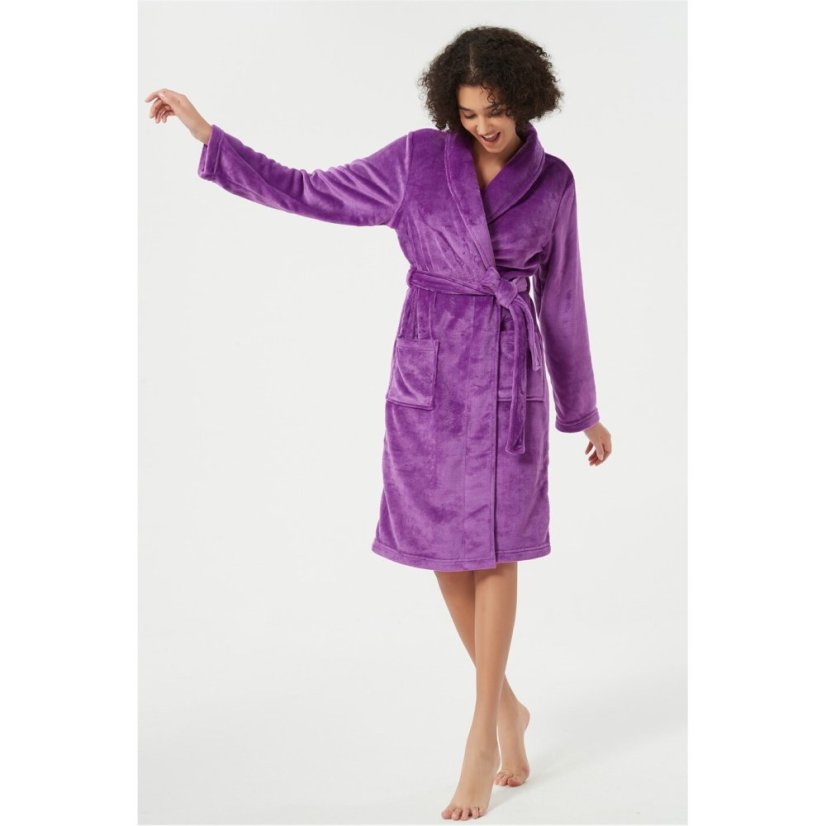 Linea Plain Fleece Dressing Gown Purple