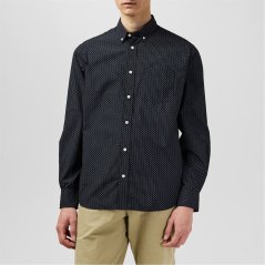 Fabric Classic Poplin Long Sleeve Shirt Mens Black Geo