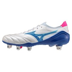 Mizuno Morelia Neo IV Elite Adults Soft Ground Rugby Boots White/Turq/Pink