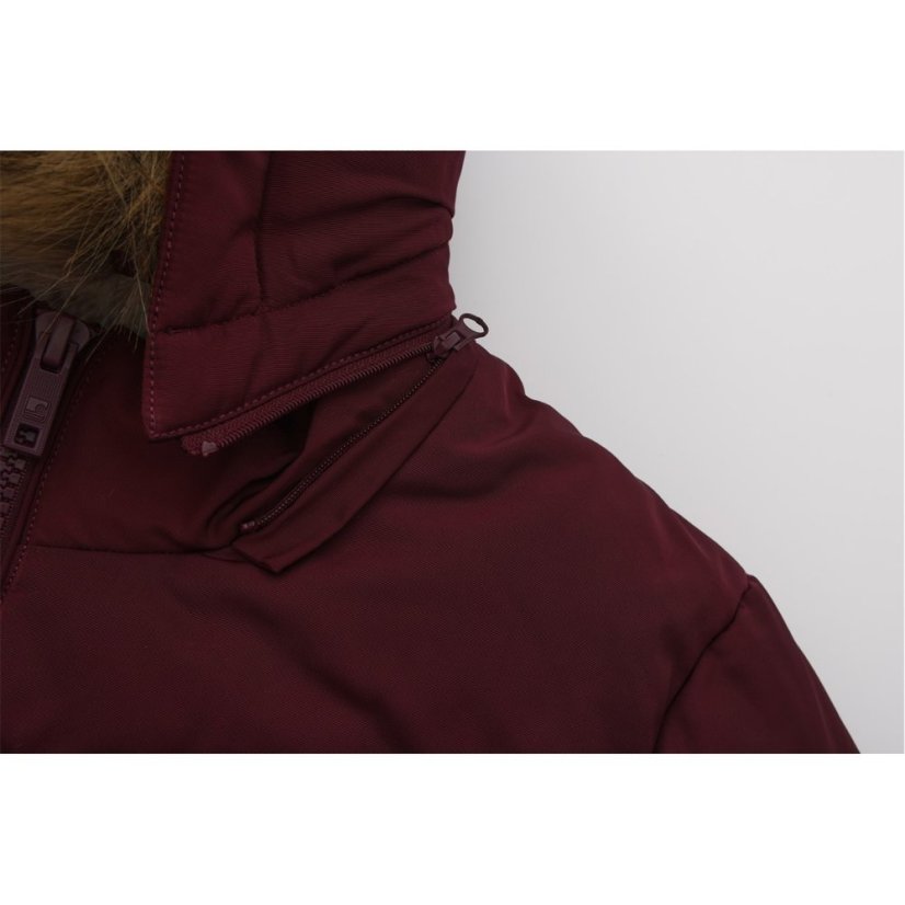 SoulCal Womens 2 Zip Bubble Hooded Long Sleeve Short Puffer Jacket Burgundy