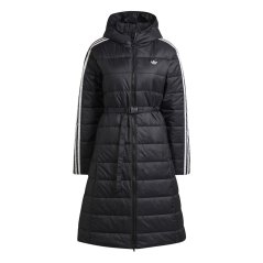 adidas Women's Hooded Long Sleeve Knee-Length Slim Fit Puffer Jacket BLACK
