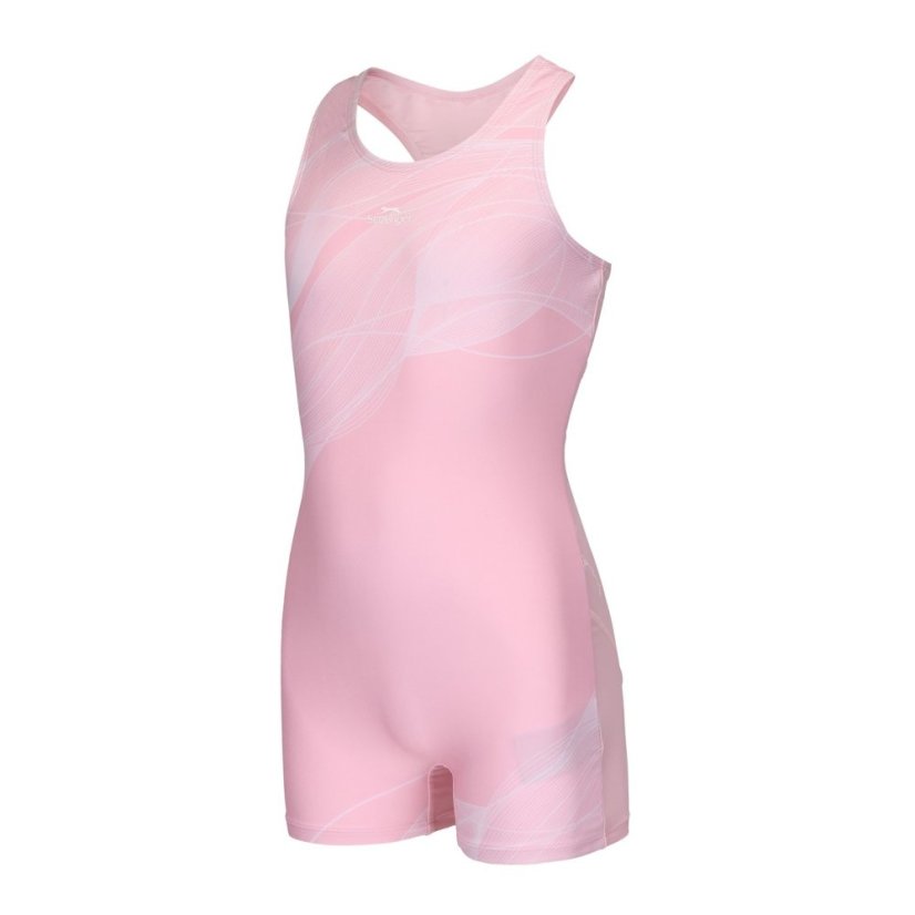 Slazenger LYCRA® XTRA LIFE™ Boyleg Swimming Suit Junior Girls Pink/White