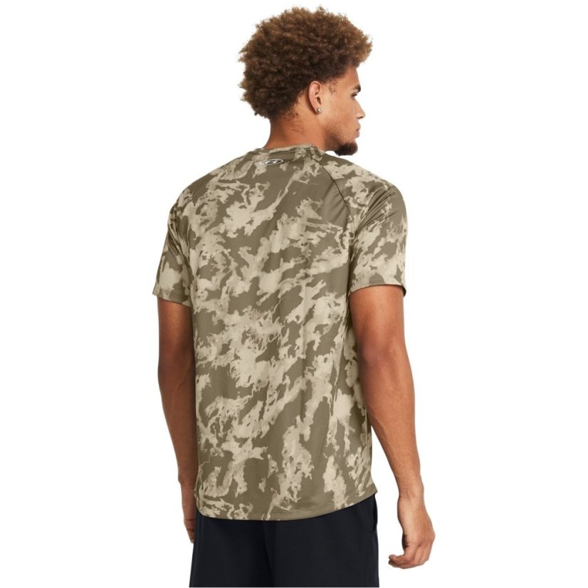 Under Armour Men's Tech Camo Short-Sleeve Performance Gym Top Khaki Base